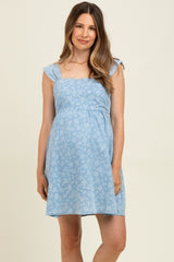 Light Blue Floral Chambray Maternity Mini Dress