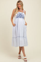 Ivory Cross Stitch Embroidered Maternity Maxi Dress