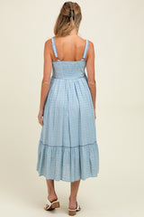 Light Blue Cross Stitch Embroidered Maternity Maxi Dress