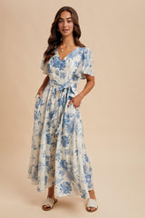 Ivory Multi Floral Flutter Sleeve Maxi Dress