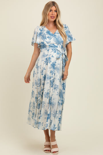 Ivory Multi Floral Flutter Sleeve Maternity Maxi Dress