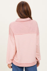 Mauve Striped Oversized Collared Pullover Top