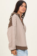 Mocha Striped Oversized Collared Pullover Top
