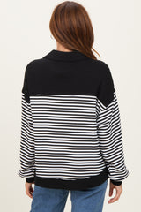 Black Striped Oversized Collared Pullover Top