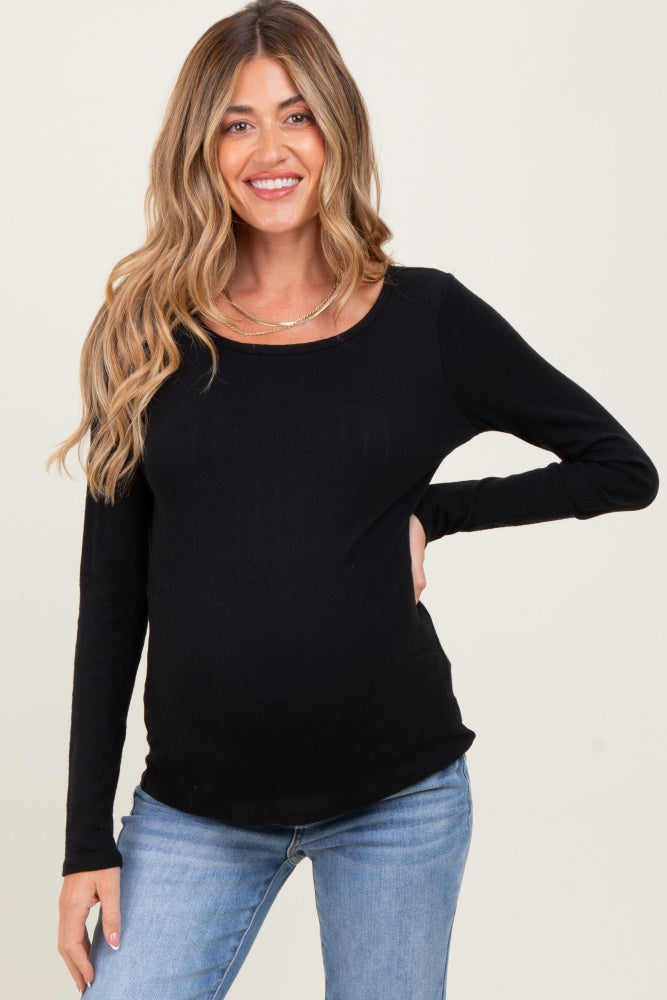 Black Boat Neck Maternity Long Sleeve Top