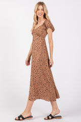 Camel Animal Print Button Accent Midi Dress