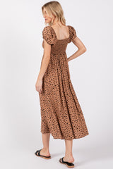 Camel Animal Print Button Accent Midi Dress