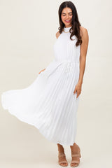 White Pleated Halter Dress