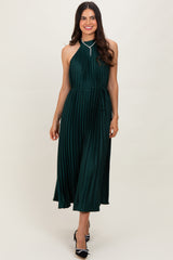 Forest Green Pleated Maternity Halter Dress