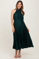 Forest Green Pleated Maternity Halter Dress