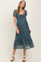 Deep Teal Floral Lace Overlay Puff Sleeve Maternity Midi Dress