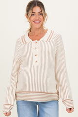 Cream Chunky Rib Striped Detail Polo Maternity Sweater