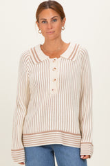 Cream Chunky Rib Striped Detail Polo Maternity Sweater