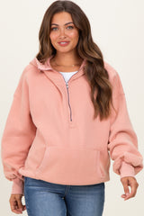Peach Fleece Half Zip Drop Shoulder Maternity Hoodie