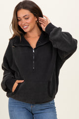 Black Fleece Half Zip Drop Shoulder Maternity Hoodie