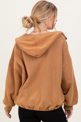 Mocha Fleece Half Zip Drop Shoulder Hoodie