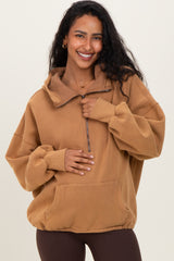 Mocha Fleece Half Zip Drop Shoulder Maternity Hoodie