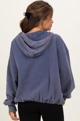 Navy Fleece Half Zip Drop Shoulder Maternity Hoodie
