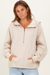 Cream Fleece Half Zip Drop Shoulder Hoodie