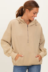 Light Taupe Fleece Half Zip Drop Shoulder Hoodie