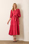 Burgundy Floral Jacquard Button Front Tiered Dress
