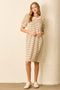 Mocha Striped Puff Sleeve Midi T-Shirt Dress
