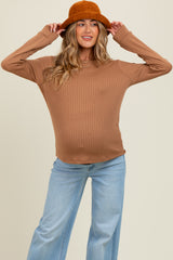 Camel Pointelle Knit Maternity Long Sleeve Top
