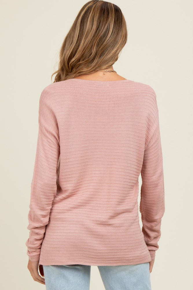 Light Pink Striped Knit Maternity Long Sleeve Top