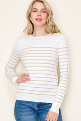Camel Striped Knit Maternity Long Sleeve Top