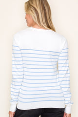 Light Blue Striped Knit Long Sleeve Top