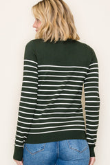 Forest Green Striped Knit Long Sleeve Top