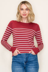 Rust Striped Knit Long Sleeve Top