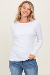 White Ribbed Long Sleeve Maternity Top