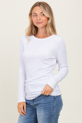 White Ribbed Long Sleeve Top