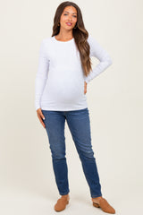 White Ribbed Long Sleeve Maternity Top