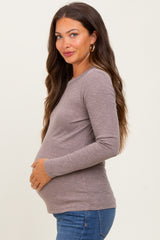 Mocha Ribbed Long Sleeve Maternity Top