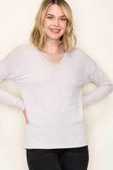 Cream V-Neck Knit Long Sleeve Top