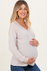 Cream V-Neck Knit Maternity Long Sleeve Top