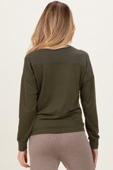 Olive V-Neck Knit Maternity Long Sleeve Top