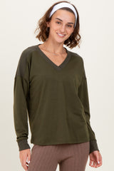 Olive V-Neck Knit Maternity Long Sleeve Top
