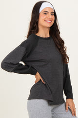 Charcoal Ribbed Bubble Sleeve Top