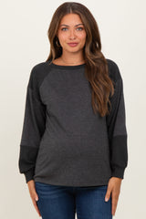 Charcoal Ribbed Bubble Sleeve Maternity Top
