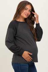 Charcoal Ribbed Bubble Sleeve Maternity Top