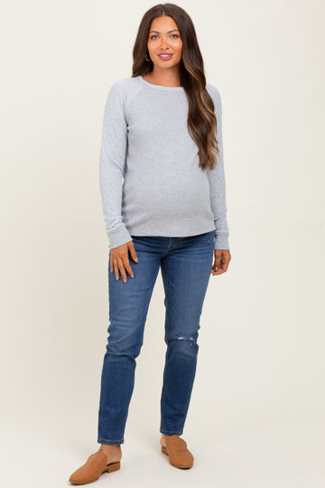 Heather Grey Waffle Knit Maternity Long Sleeve Top