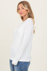 Ivory Waffle Knit Long Sleeve Top