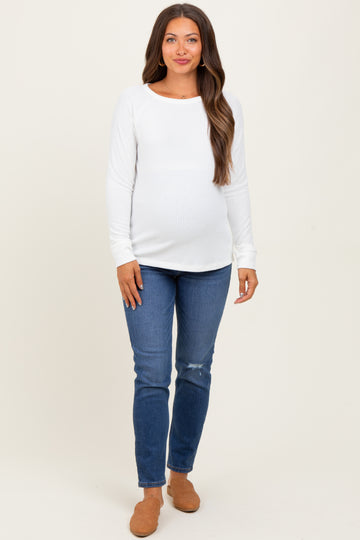 Ivory Waffle Knit Maternity Long Sleeve Top