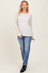 Cream Waffle Knit Long Sleeve Top