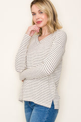 Charcoal Striped V-Neck Long Sleeve Top