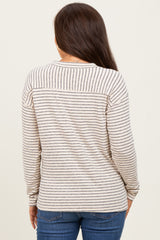 Charcoal Striped V-Neck Maternity Long Sleeve Top