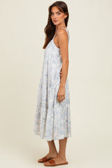 Blue Floral Tiered Sleeveless Midi Dress